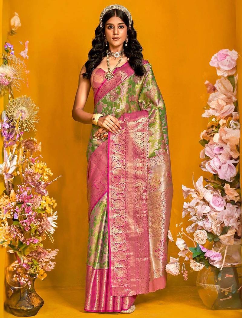 Green woven design zari silk cotton kanjeevaram saree