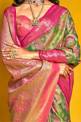 Green woven design zari silk cotton kanjeevaram saree