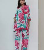 white floral printed cotton straight kurta set