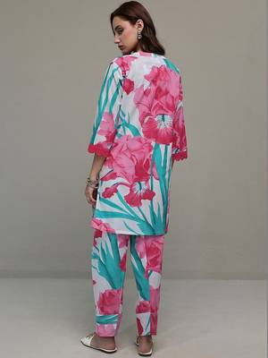 white floral printed cotton straight kurta set 5