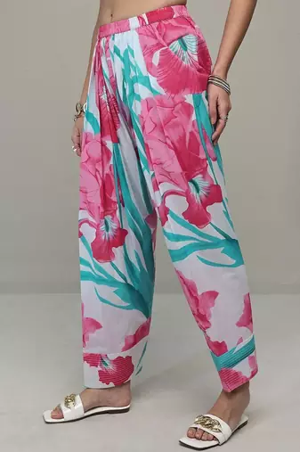 white floral printed cotton straight kurta set