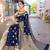 Navy blue ethnic motifs woven design zari detailed organza saree