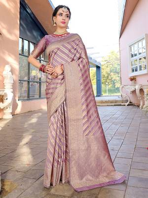 Pink pink & gold-toned ethnic motifs woven design zari kanjeevaram saree 1