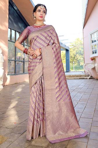 Pink pink & gold-toned ethnic motifs woven design zari kanjeevaram saree