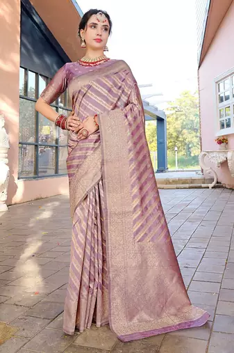 Pink pink & gold-toned ethnic motifs woven design zari kanjeevaram saree