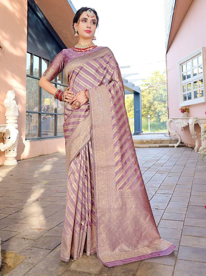 Pink pink & gold-toned ethnic motifs woven design zari kanjeevaram saree