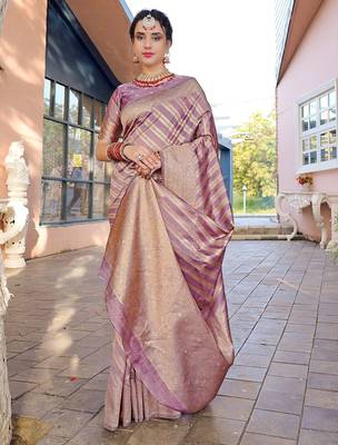 Pink pink & gold-toned ethnic motifs woven design zari kanjeevaram saree 2