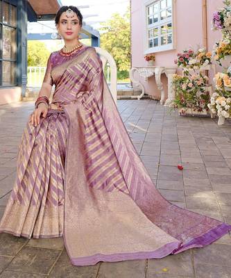 Pink pink & gold-toned ethnic motifs woven design zari kanjeevaram saree 3