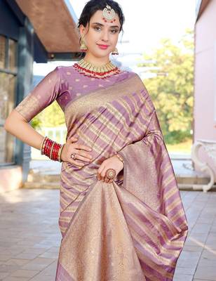 Pink pink & gold-toned ethnic motifs woven design zari kanjeevaram saree 4