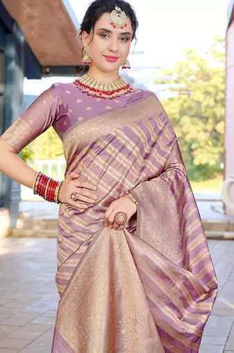 Pink pink & gold-toned ethnic motifs woven design zari kanjeevaram saree