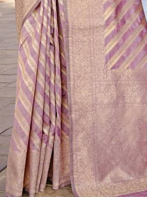 Pink pink & gold-toned ethnic motifs woven design zari kanjeevaram saree 5