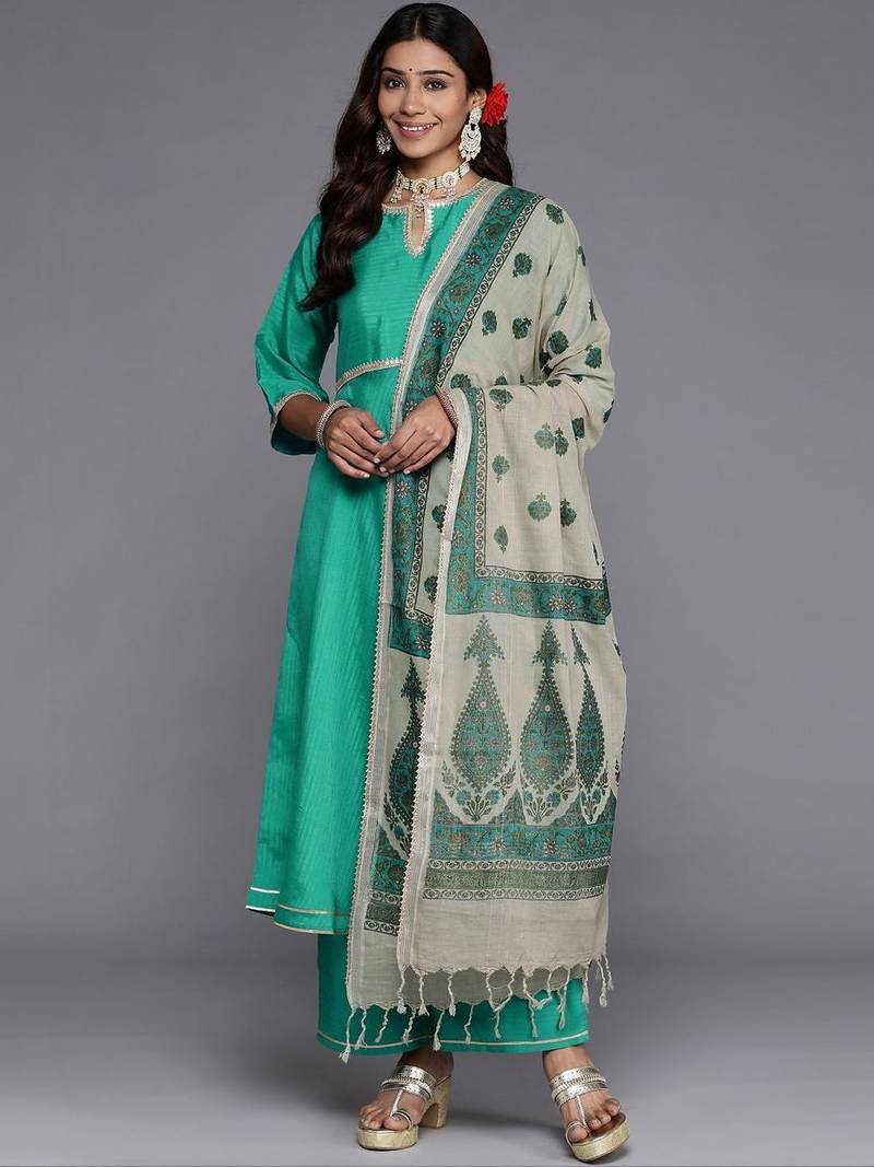 women ethnic motifs regular sequinned kurta with palazzos & with dupatta