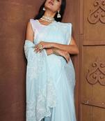 Blue floral organza saree with blouse
