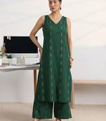 libas green woven design straight kurta set