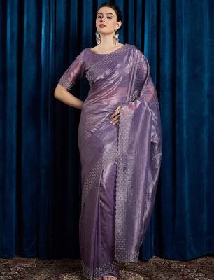 Lavender beads and stones saree with matching blouse 1