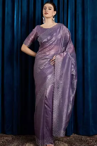 Lavender beads and stones saree with matching blouse