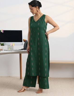 libas green woven design straight kurta set 3