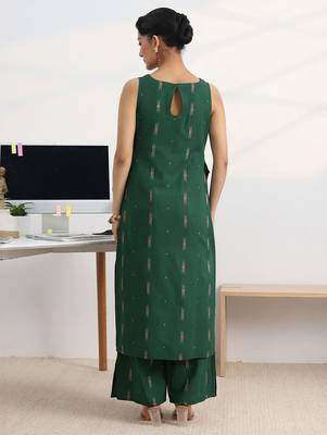 libas green woven design straight kurta set 4