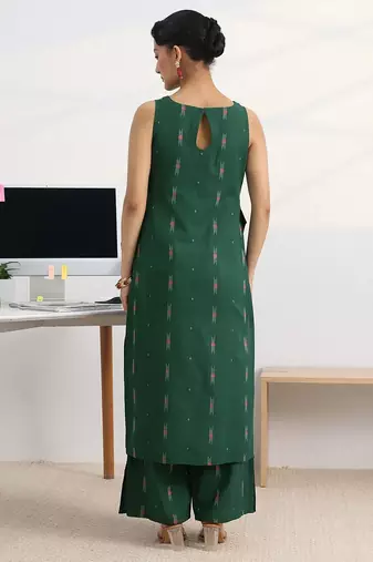 libas green woven design straight kurta set