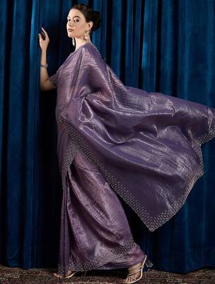 Lavender beads and stones saree with matching blouse 2