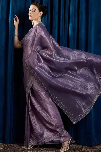 Lavender beads and stones saree with matching blouse
