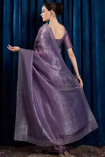 Lavender beads and stones saree with matching blouse