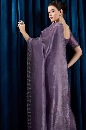 Lavender beads and stones saree with matching blouse