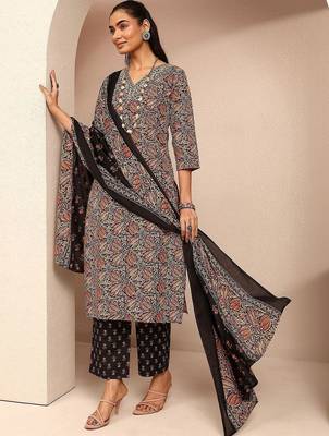 women ethnic motifs printed regular kurta with trousers & with dupatta 1