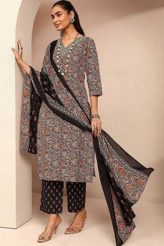 women ethnic motifs printed regular kurta with trousers & with dupatta
