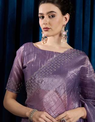 Lavender beads and stones saree with matching blouse 5