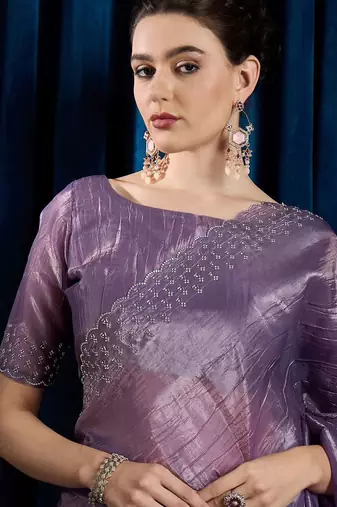 Lavender beads and stones saree with matching blouse