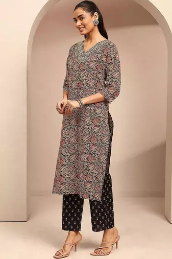 women ethnic motifs printed regular kurta with trousers & with dupatta