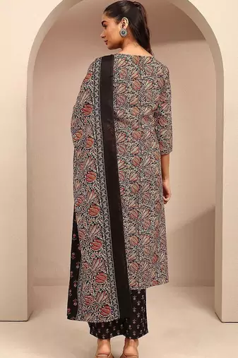 women ethnic motifs printed regular kurta with trousers & with dupatta