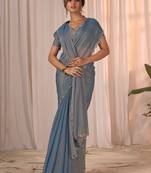 Blue women embellished beads and stones georgette saree