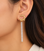 Anti-tarnish, long dangling bar, crystal baguette stones, stud back closure, party wear