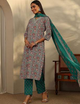women floral printed regular kurta with trousers & with dupatta 1