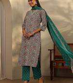 women floral printed regular kurta with trousers & with dupatta