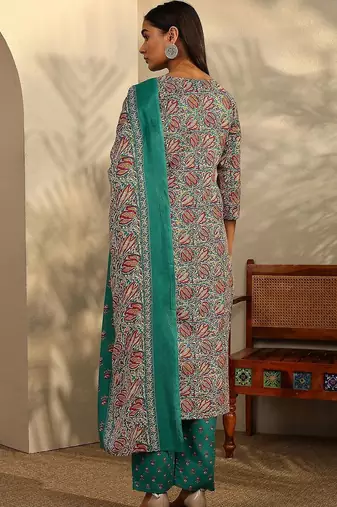 women floral printed regular kurta with trousers & with dupatta