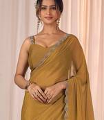 Mustard women embellished beads & stones georgette designer saree