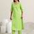 women ethnic motifs printed thread work kurta with trousers & dupatta