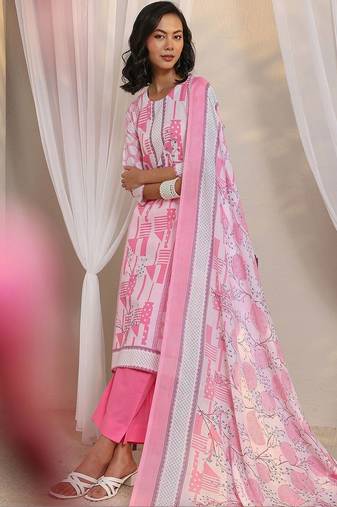libas pink geometric printed straight suit set with dupatta