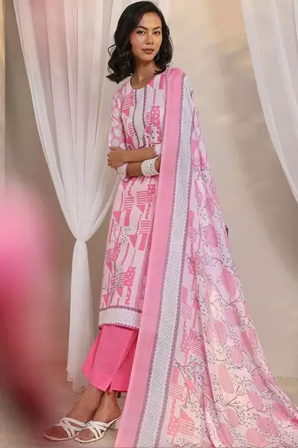 libas pink geometric printed straight suit set with dupatta