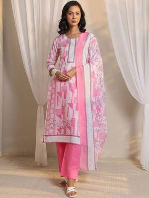 libas pink geometric printed straight suit set with dupatta 2