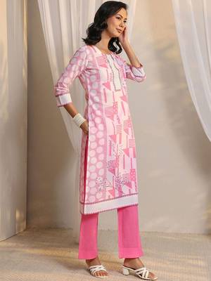 libas pink geometric printed straight suit set with dupatta 3