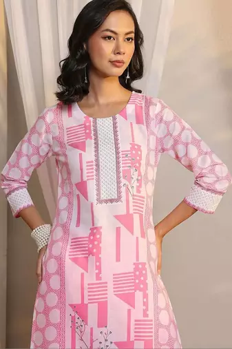 libas pink geometric printed straight suit set with dupatta