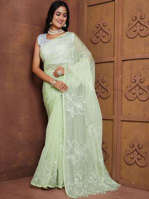 Green floral organza saree 2
