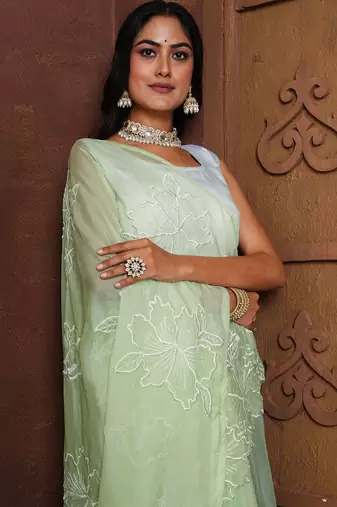 Green floral organza saree