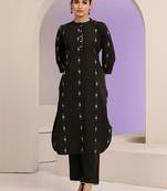 libas black woven design straight kurta set