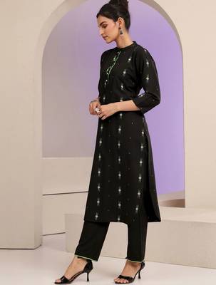 libas black woven design straight kurta set 2
