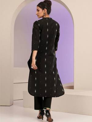 libas black woven design straight kurta set 3